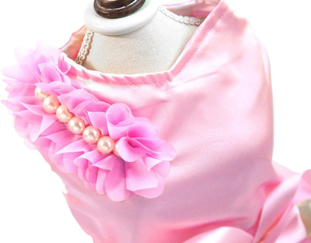 Puptastic Pink Tutu Costume Satin Rose Pearls Girl Formal Dress for fur baby