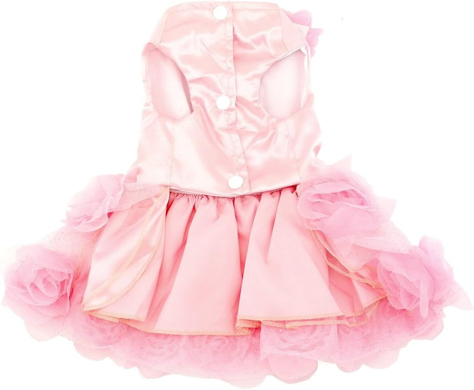 Puptastic Pink Tutu Costume Satin Rose Pearls Girl Formal Dress for fur baby